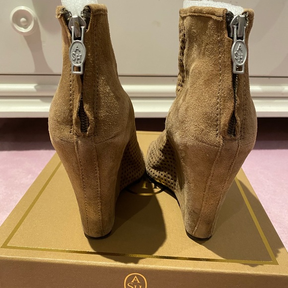 ASH June Taupe Suede Wedge Open Toe Booties - Picture 4 of 6